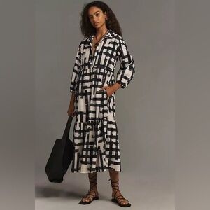 Maeve The Bettina Tiered Shirt Dress Anthropologie Size M 100% Cotton Charcoal